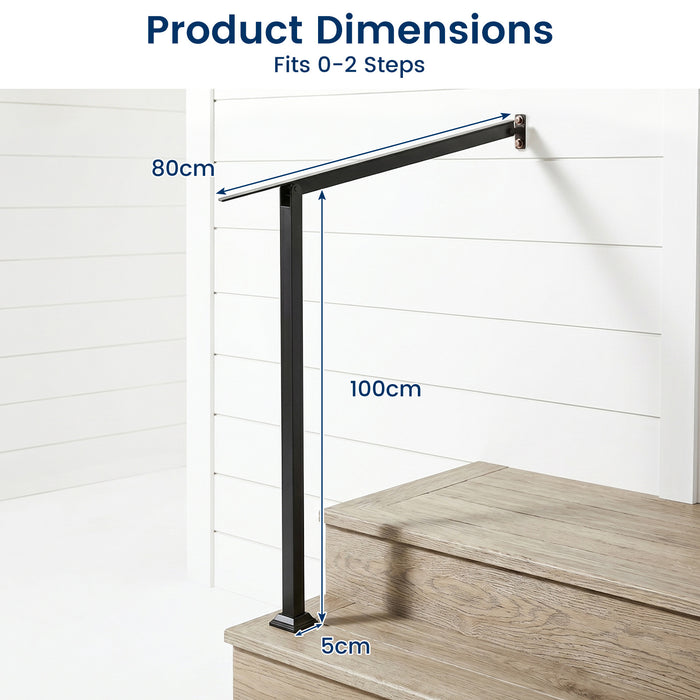 2 Step Stair Railing Kit with Angle-Adjustable Armrest and Galvanized Steel Frame for Porch