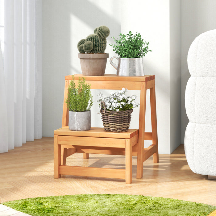 Multipurpose 2-Tier Folding Step Stool 2-Step Ladder Stool Wooden Plant Stand Storage Rack-Yellow