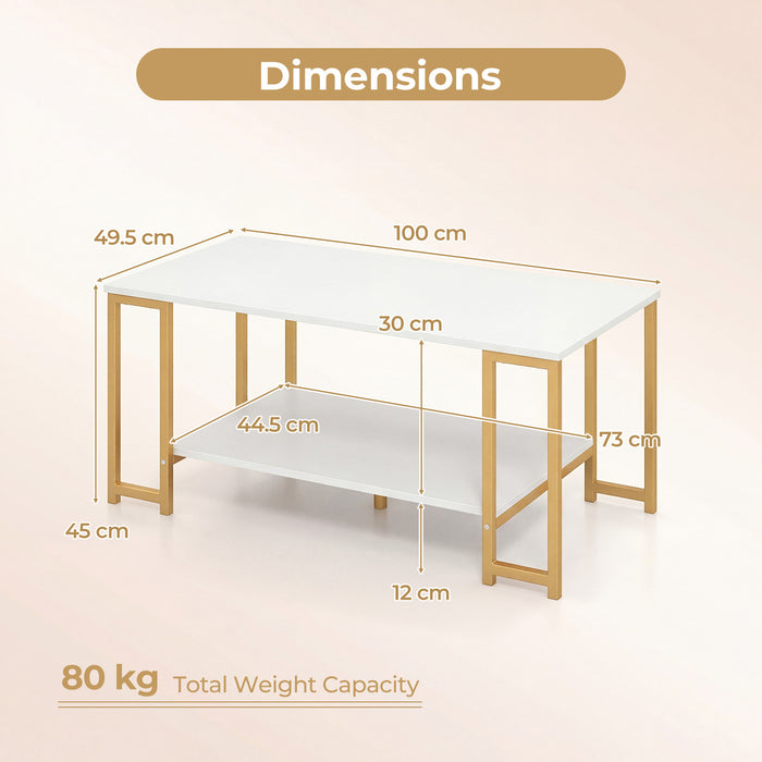 2-Tier Coffee Table Modern Accent Table with Open Storage Shelf Center Table-Brown