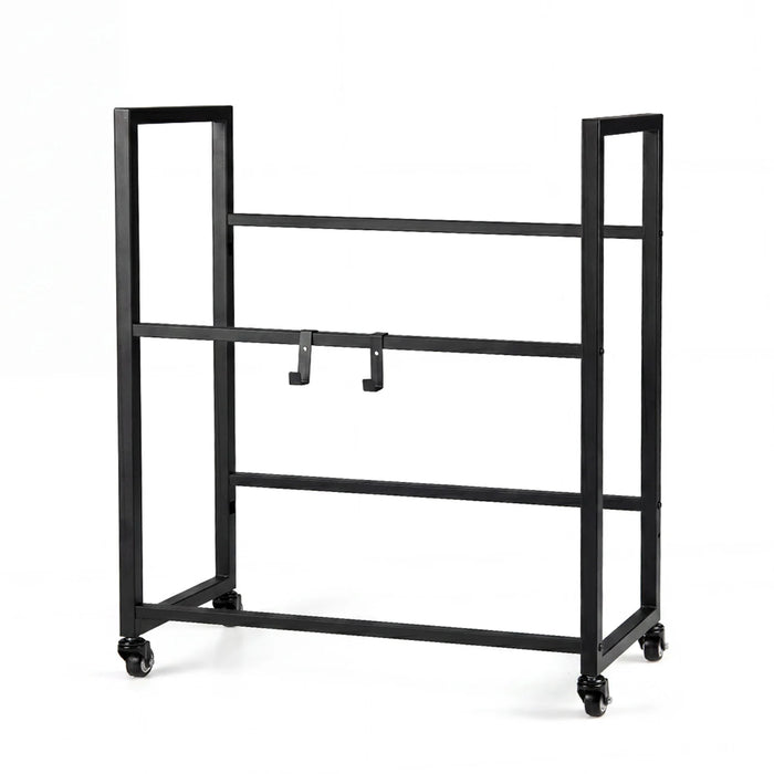 2-Tier Drink Crate Rack Rolling Bottle Crate Shelf with Wheels-Black