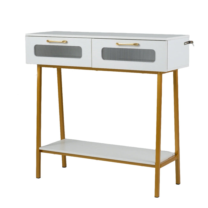 2-Tier Farmhouse Console Table with Colorful LED Lights and Open Shelf-Coffee