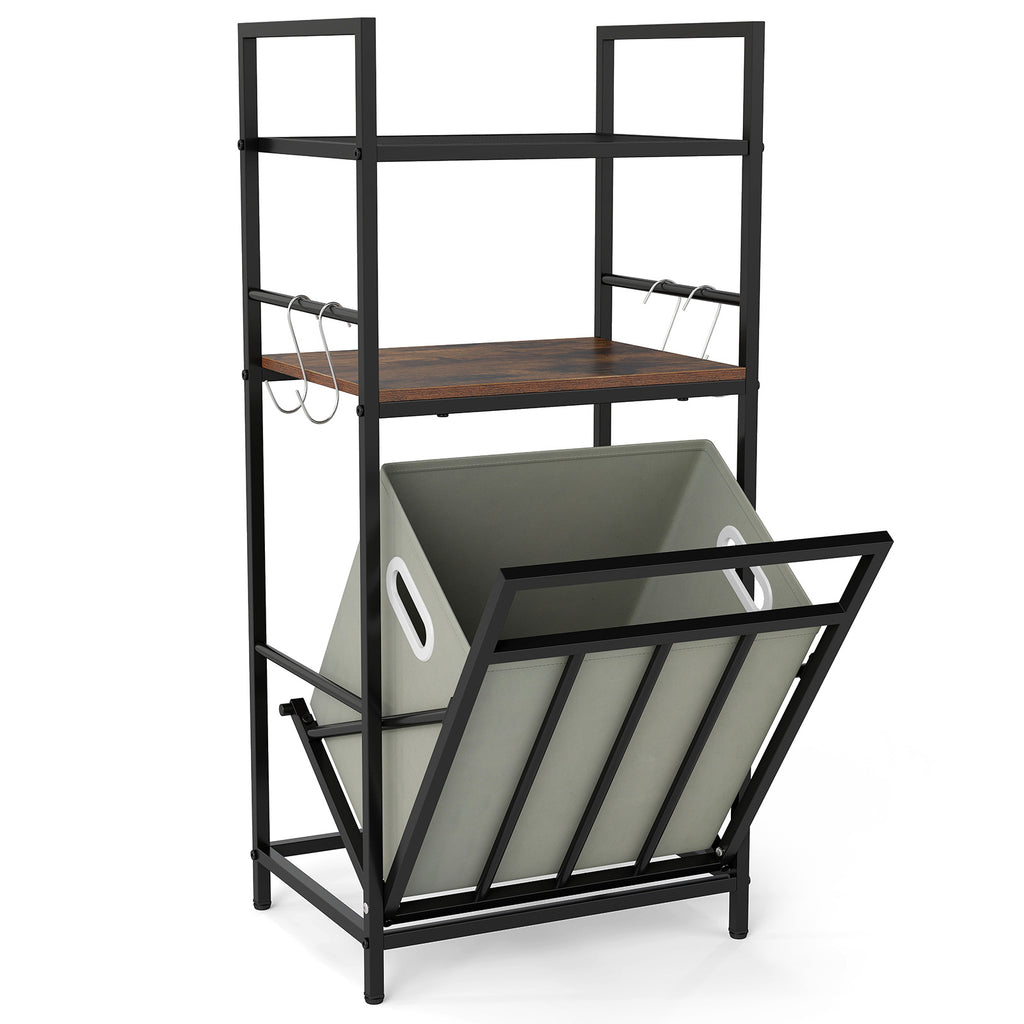2-Tier Laundry Hamper with Tilt-out Basket & Removable Bag for Bathroom-Rustic Brown