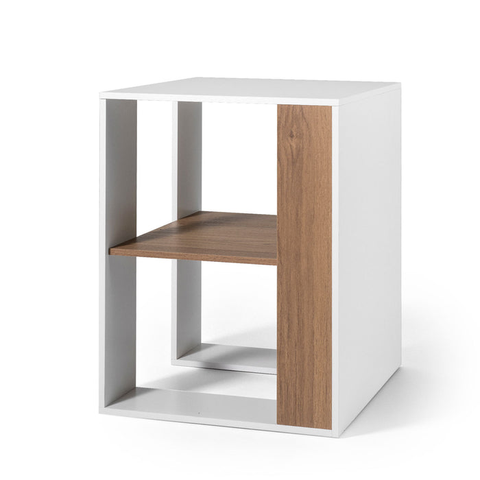 2-Tier Square End Table with Storage Shelf for Living Room Bedroom-Natural & White