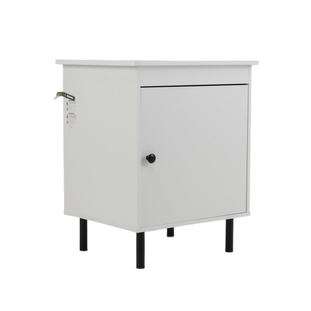 2-Tier Nightstand with Single Door Cabinet for Bedroom-White