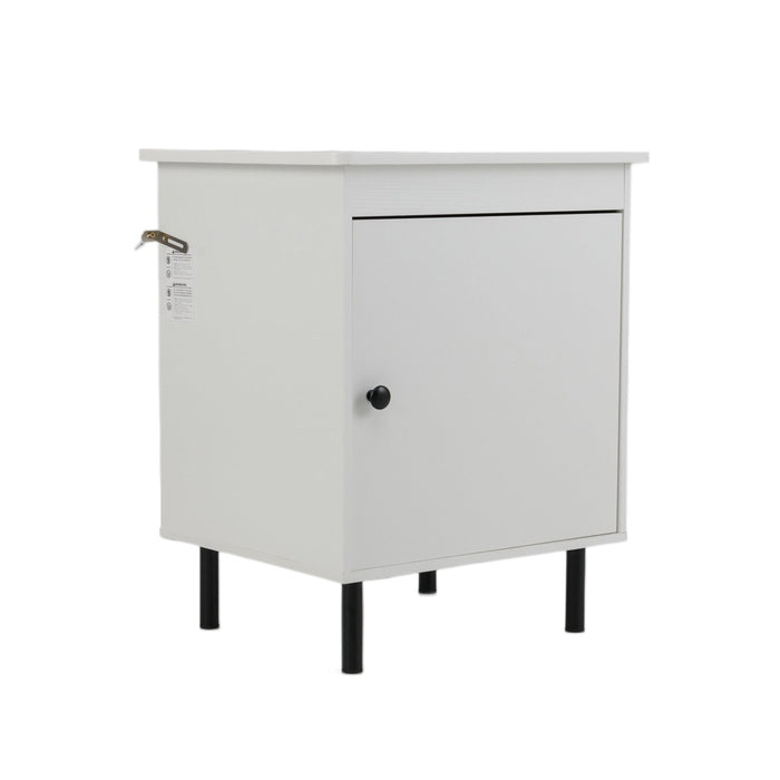 2-Tier Nightstand with Single Door Cabinet for Bedroom-White