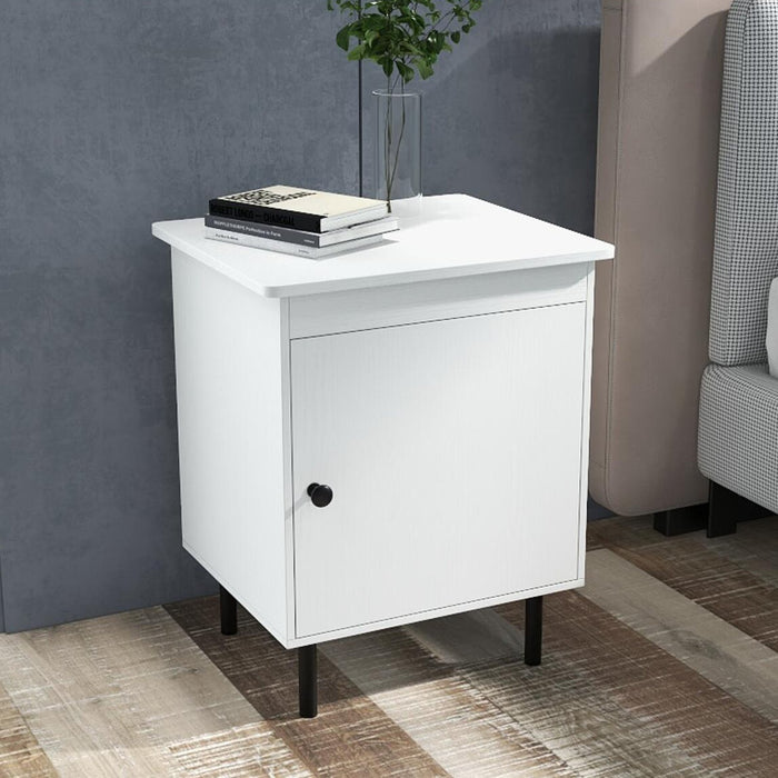 2-Tier Nightstand with Single Door Cabinet for Bedroom-White