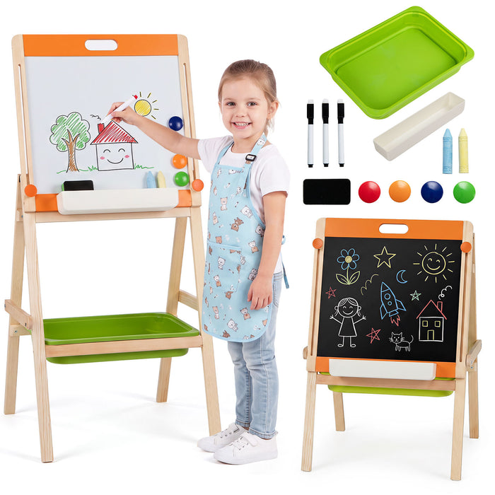 2-in-1 Art Easel for Kids with Magnetic Whiteboard & Blackboard for Ages 3+-