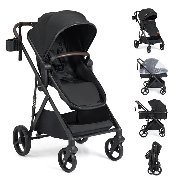 2 in 1 Baby Stroller Convertible High Landscape with Bassinet Mode Reversible Seat-