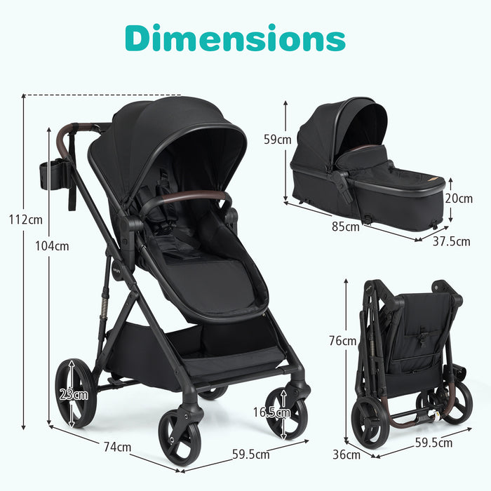2 in 1 Baby Stroller Convertible High Landscape with Bassinet Mode Reversible Seat-