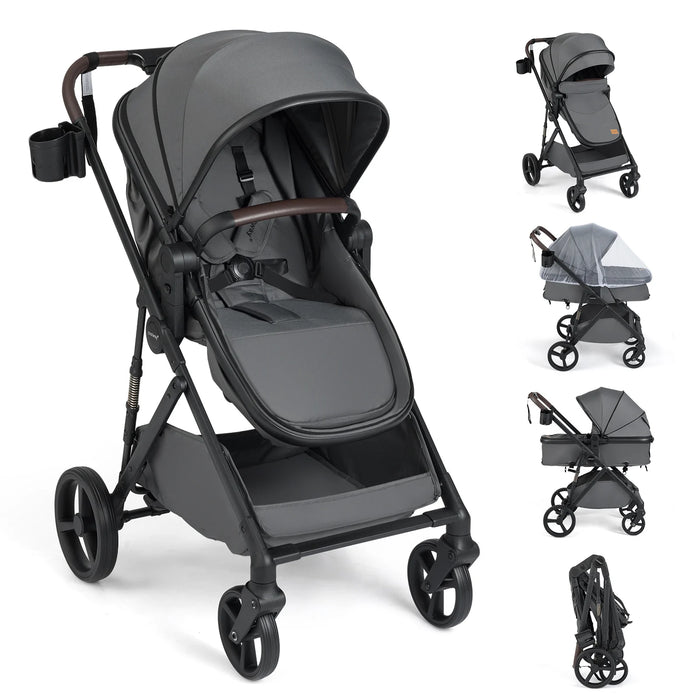 2 in 1 Baby Stroller Convertible High Landscape with Bassinet Mode Reversible Seat-