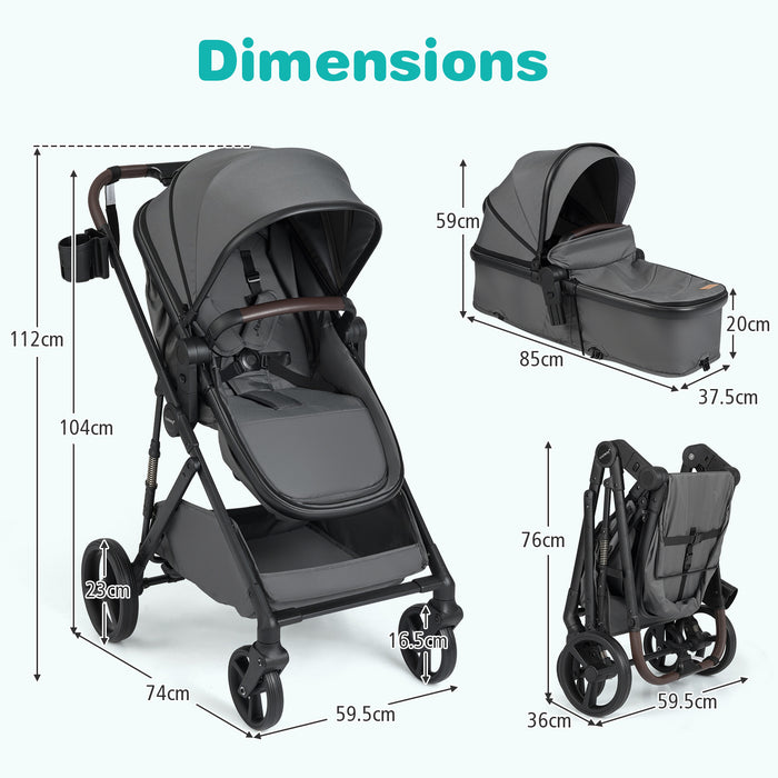 2 in 1 Baby Stroller Convertible High Landscape with Bassinet Mode Reversible Seat-
