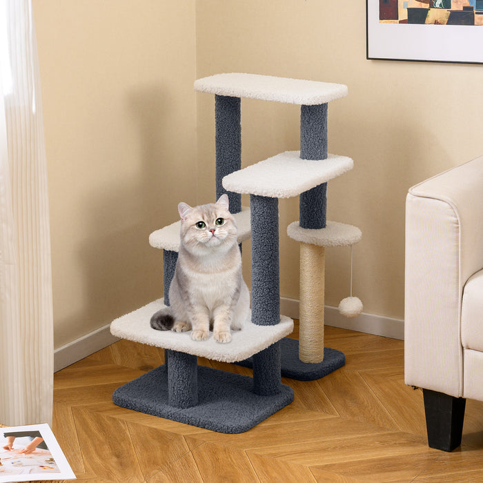 2-in-1 Cat Tree Tower Pet Steps with Sisal Scratching Post 3 Large Platforms-