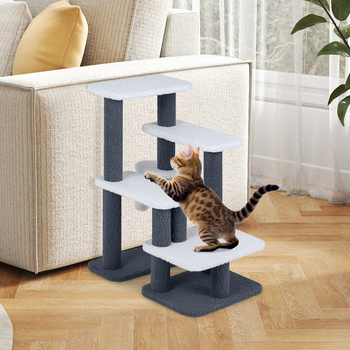 2-in-1 Cat Tree Tower Pet Steps with Sisal Scratching Post 3 Large Platforms-