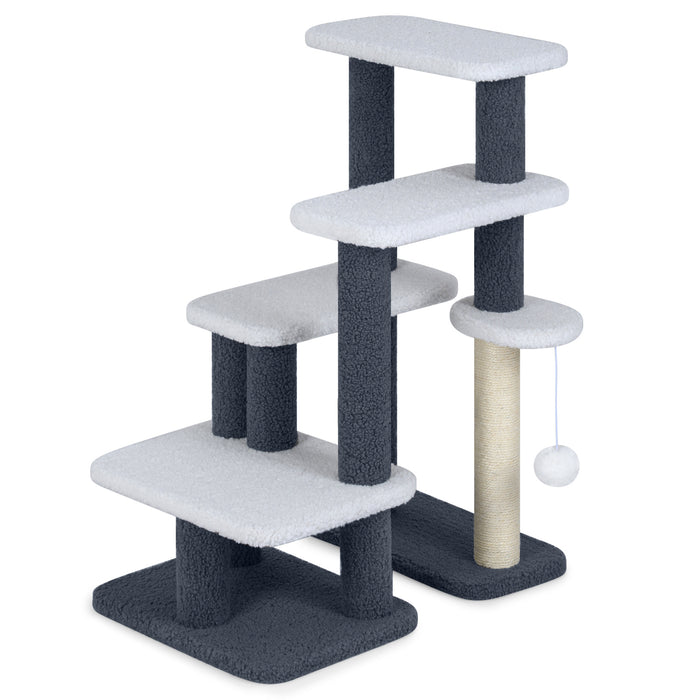 2-in-1 Cat Tree Tower Pet Steps with Sisal Scratching Post 3 Large Platforms-