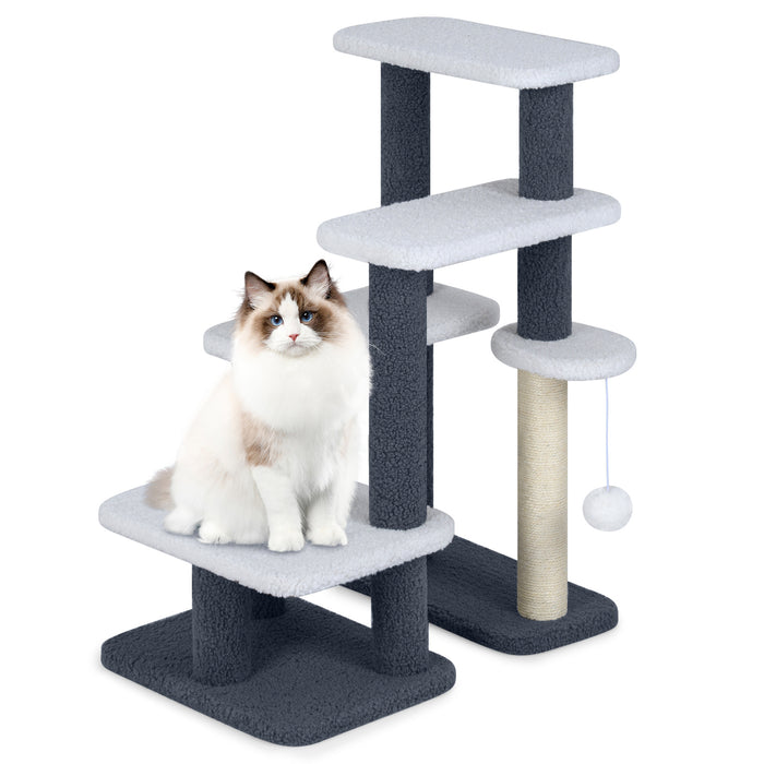 2-in-1 Cat Tree Tower Pet Steps with Sisal Scratching Post 3 Large Platforms-