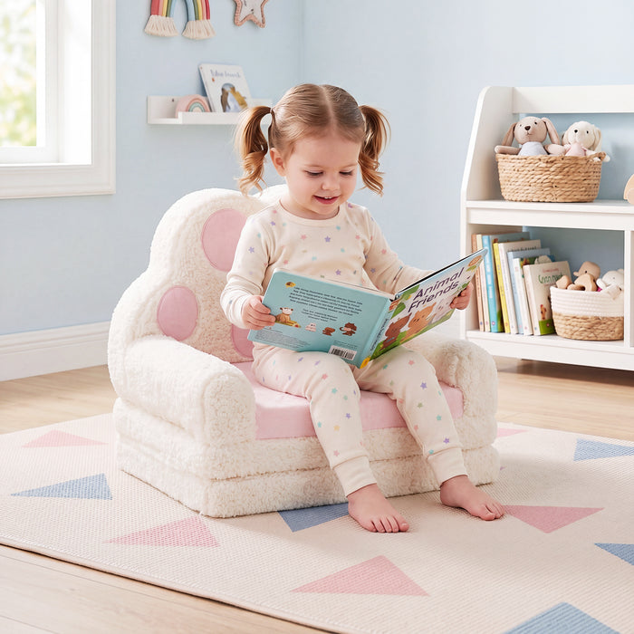 2-in-1 Convertible Kids Sofa to Lounger with Removable Cover and Bear's Paw Patterns-