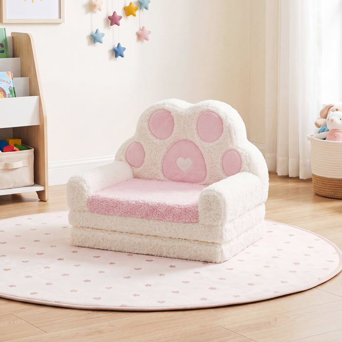 2-in-1 Convertible Kids Sofa to Lounger with Removable Cover and Bear's Paw Patterns-
