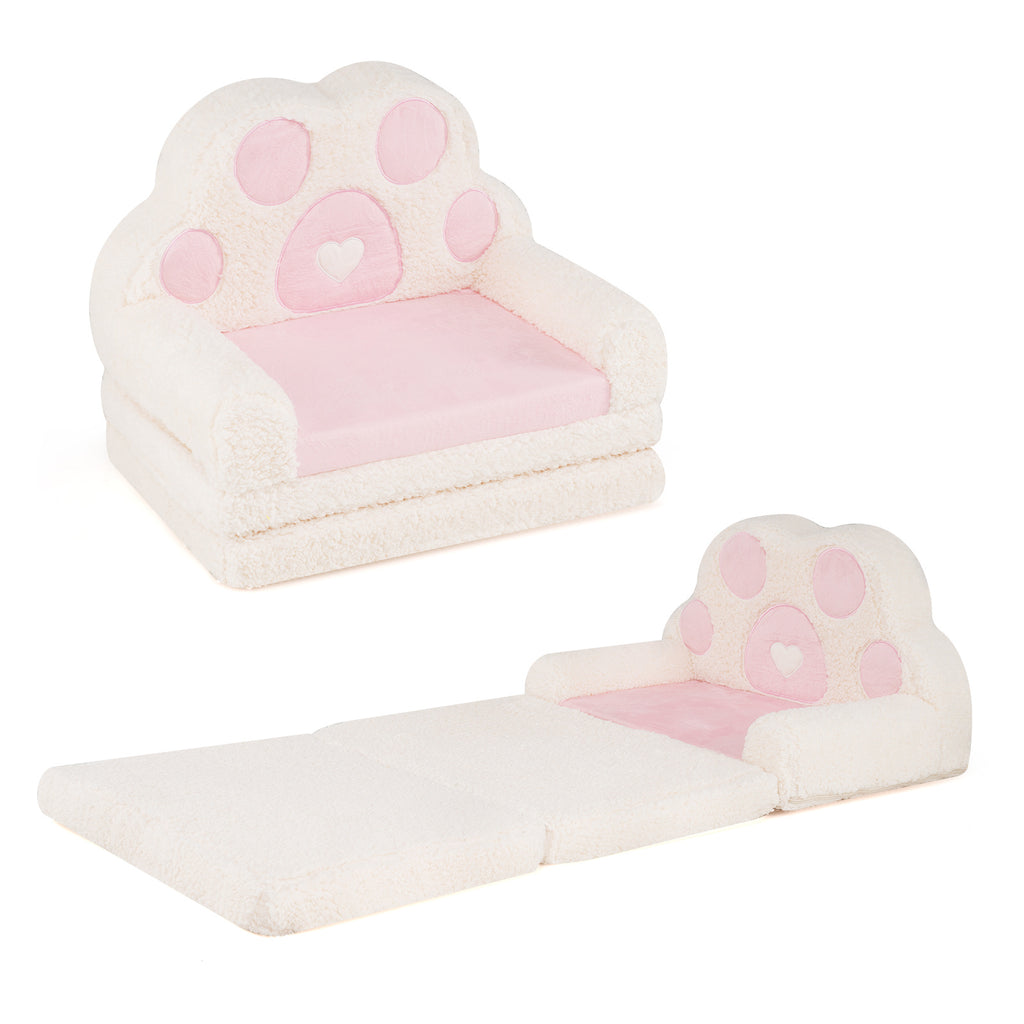 2-in-1 Convertible Kids Sofa to Lounger with Removable Cover and Bear's Paw Patterns-