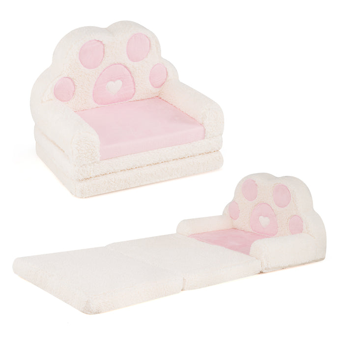 2-in-1 Convertible Kids Sofa to Lounger with Removable Cover and Bear's Paw Patterns-