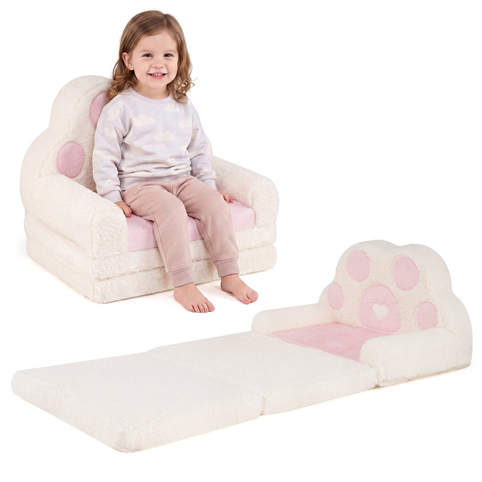 2-in-1 Convertible Kids Sofa to Lounger with Removable Cover and Bear's Paw Patterns-