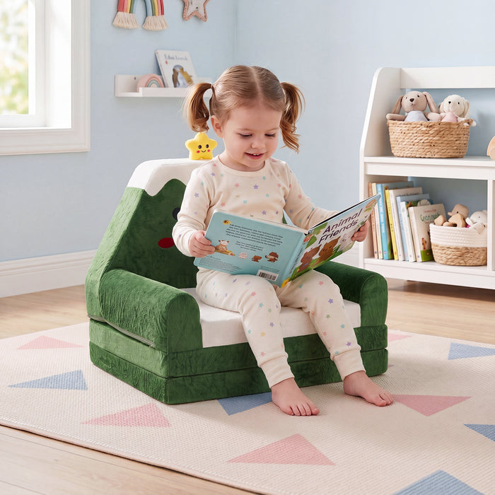 2-in-1 Convertible Kids Sofa to Lounger with Removable Cover and Christmas Patterns-