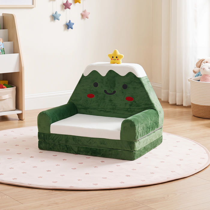 2-in-1 Convertible Kids Sofa to Lounger with Removable Cover and Christmas Patterns-