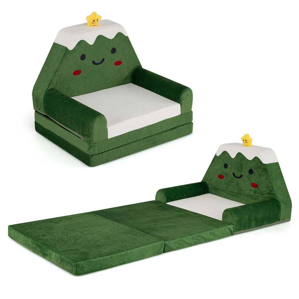 2-in-1 Convertible Kids Sofa to Lounger with Removable Cover and Christmas Patterns-