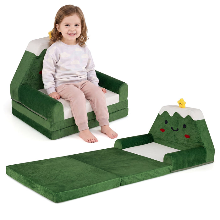 2-in-1 Convertible Kids Sofa to Lounger with Removable Cover and Christmas Patterns-