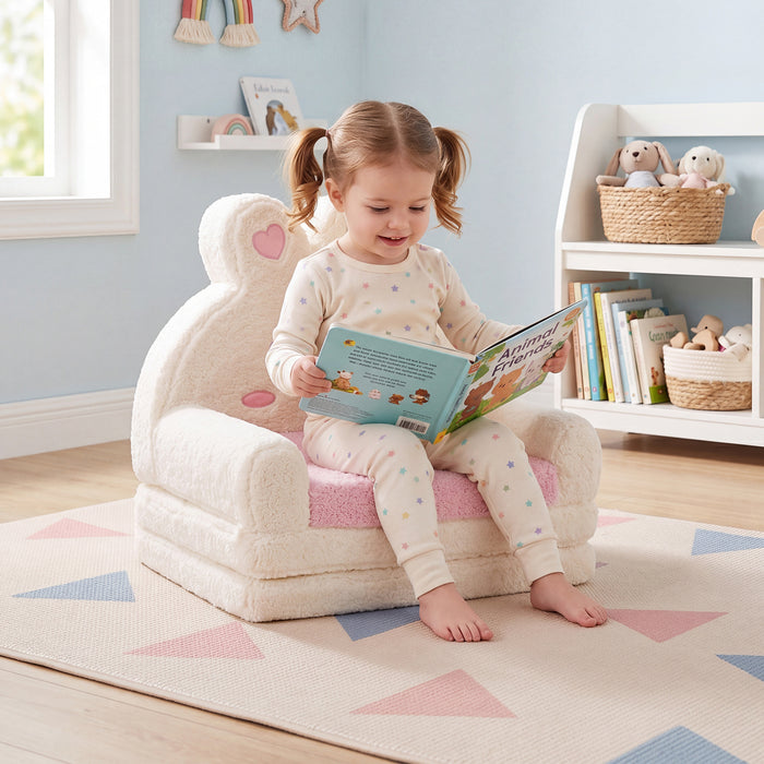 2-in-1 Convertible Kids Sofa to Lounger with Removable Cover and lovely Patterns-