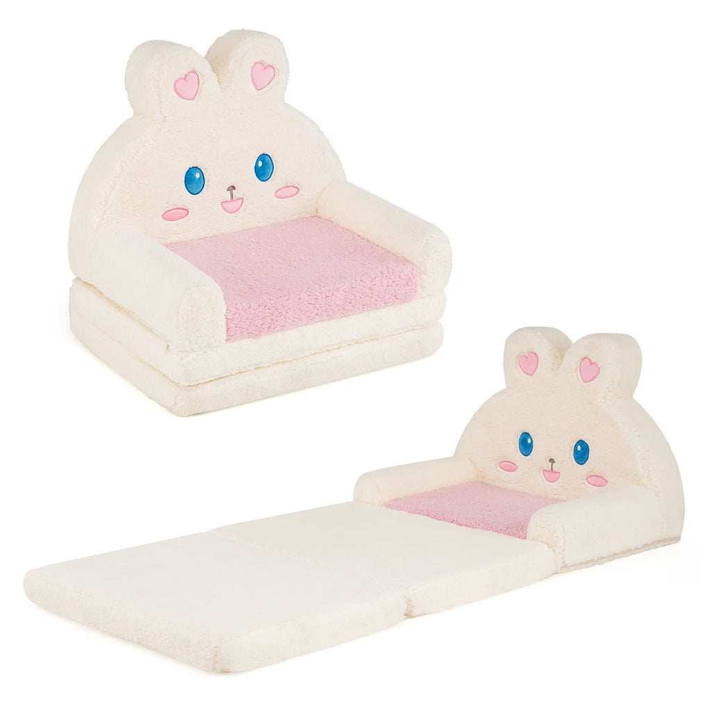 2-in-1 Convertible Kids Sofa to Lounger with Removable Cover and lovely Patterns-