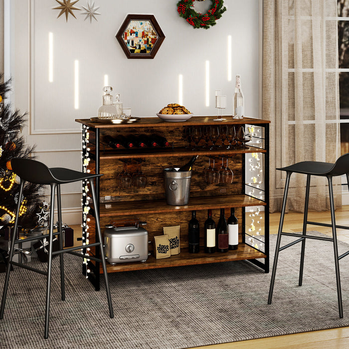 2-in-1 Home Bar Unit with 4 Shelves and Glass Holders and Wine Racks-