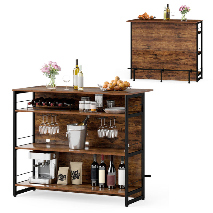 2-in-1 Home Bar Unit with 4 Shelves and Glass Holders and Wine Racks-