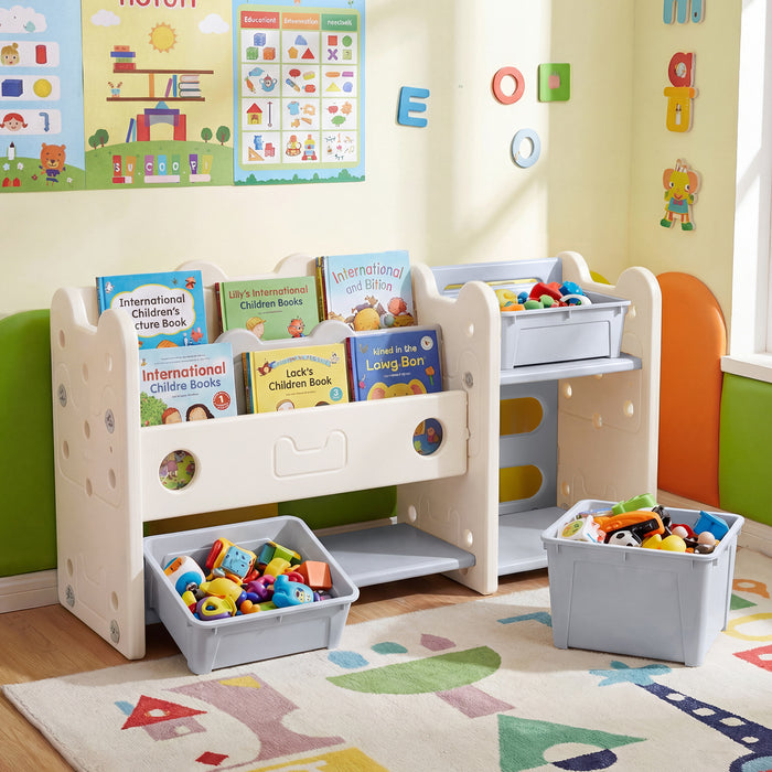 2-in-1 Kids Toy Storage Organizer with Bookshelf and 4 Storage Boxes-