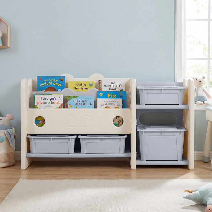 2-in-1 Kids Toy Storage Organizer with Bookshelf and 4 Storage Boxes-