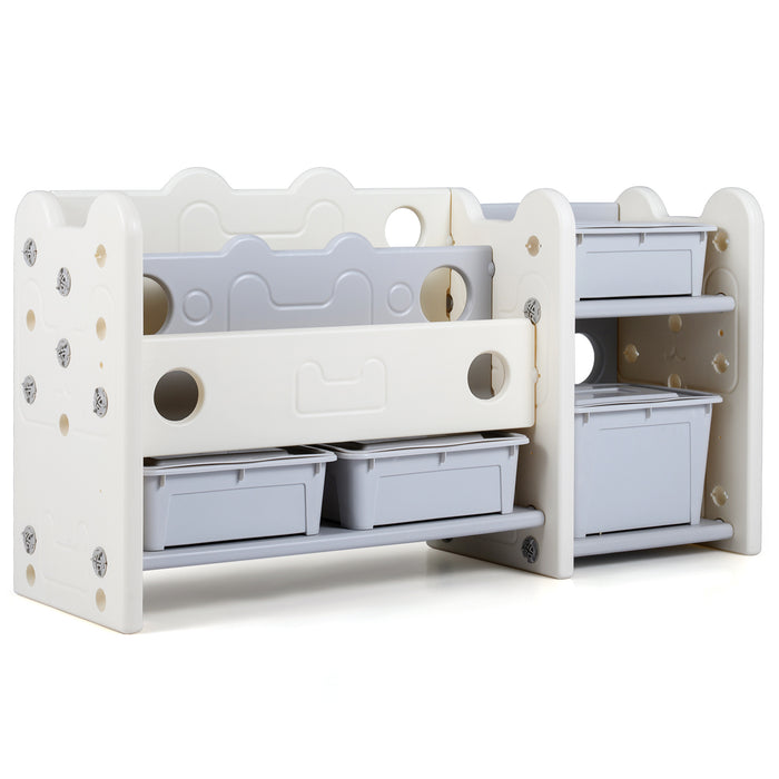 2-in-1 Kids Toy Storage Organizer with Bookshelf and 4 Storage Boxes-