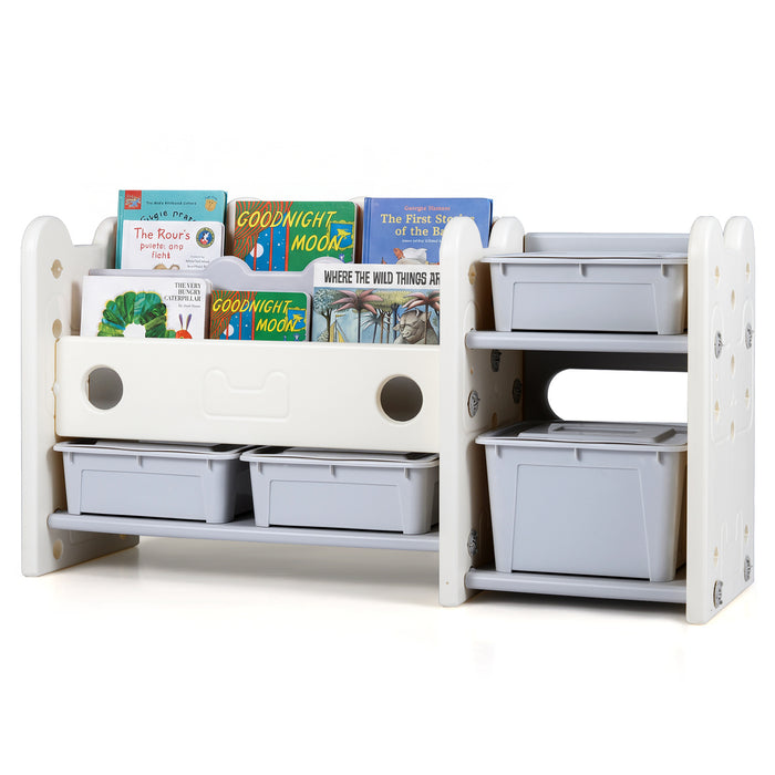 2-in-1 Kids Toy Storage Organizer with Bookshelf and 4 Storage Boxes-