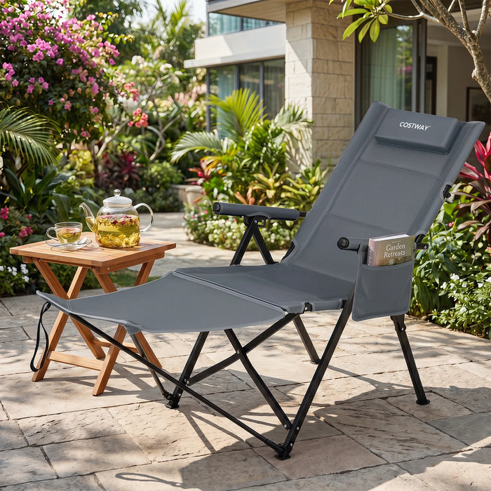 2-in-1 Reclining Camping Chair with Footrest Folding Portable Beach Lounge Chair-