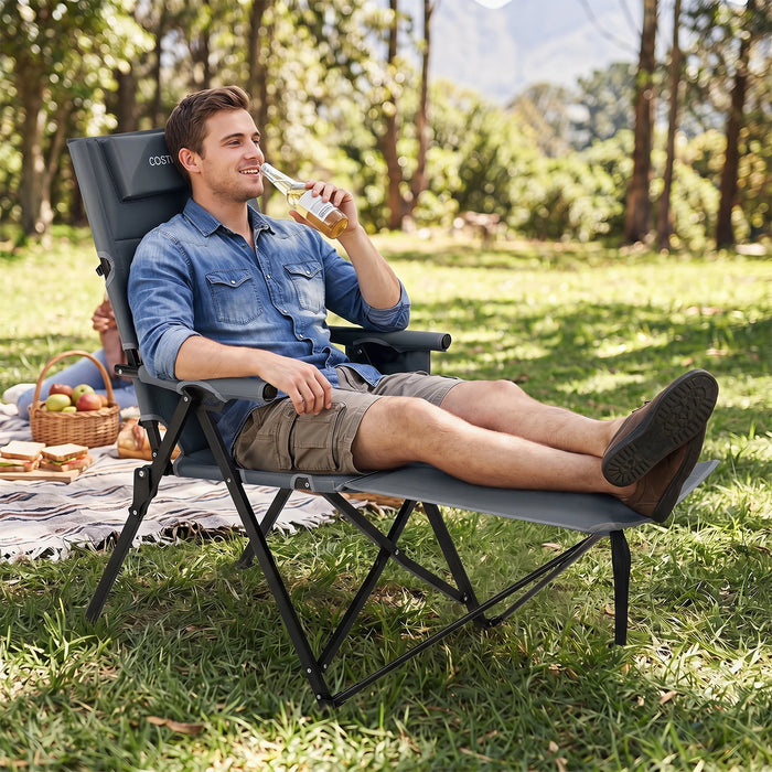 2-in-1 Reclining Camping Chair with Footrest Folding Portable Beach Lounge Chair-
