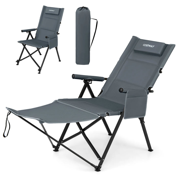 2-in-1 Reclining Camping Chair with Footrest Folding Portable Beach Lounge Chair-