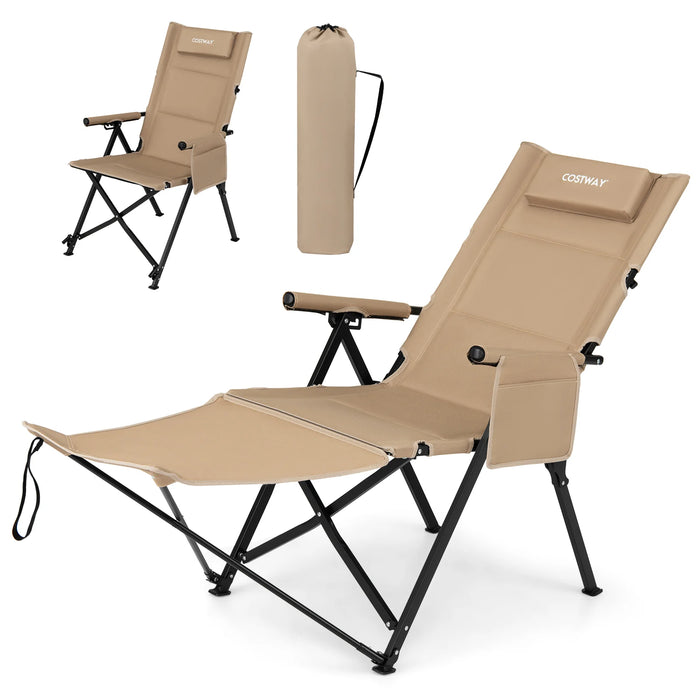 2-in-1 Reclining Camping Chair with Footrest Folding Portable Beach Lounge Chair-