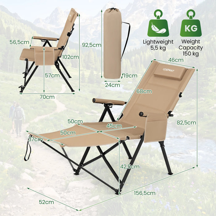 2-in-1 Reclining Camping Chair with Footrest Folding Portable Beach Lounge Chair-