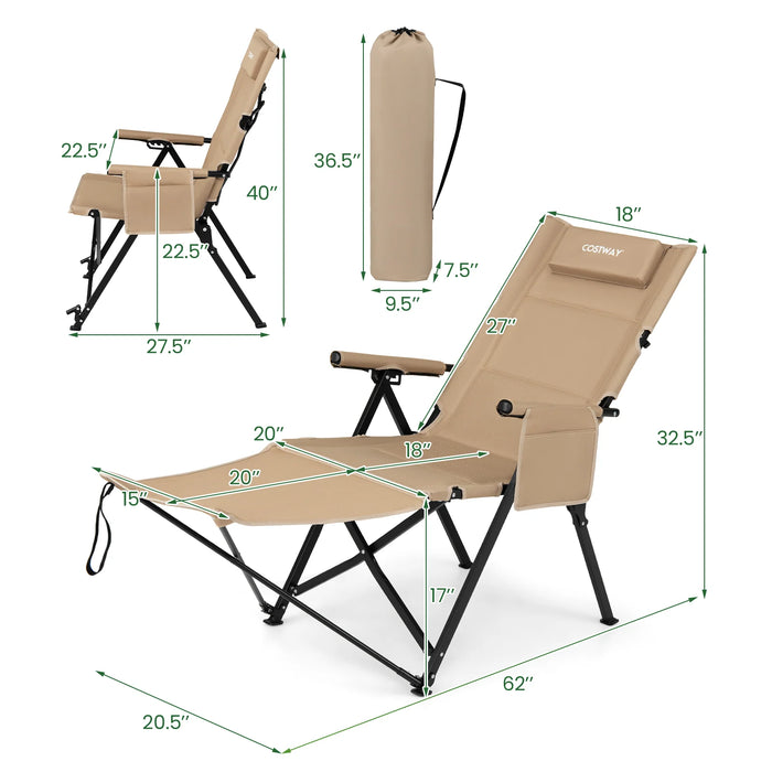 2-in-1 Reclining Camping Chair with Footrest Folding Portable Beach Lounge Chair-