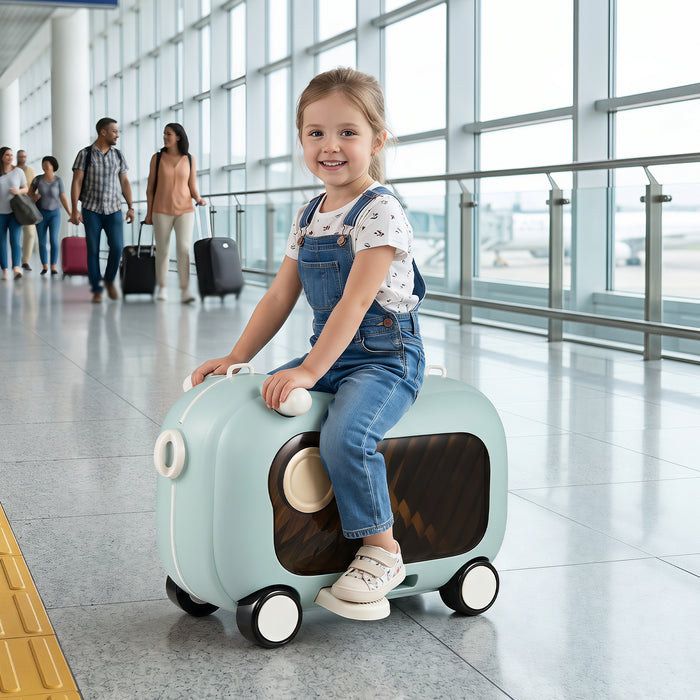 2-in-1 Ride-on Luggage for with Retractable Pedal and Strap for Ages 2+ Kids-