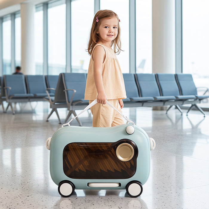 2-in-1 Ride-on Luggage for with Retractable Pedal and Strap for Ages 2+ Kids-