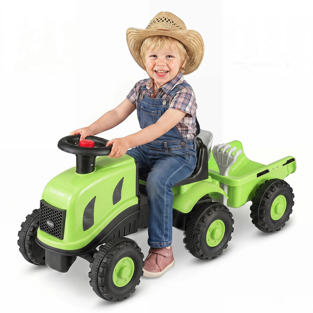 2-in-1 Ride on Tractor with Detachable Trailer Foot-to-Floor Sliding Car with Air Horn-
