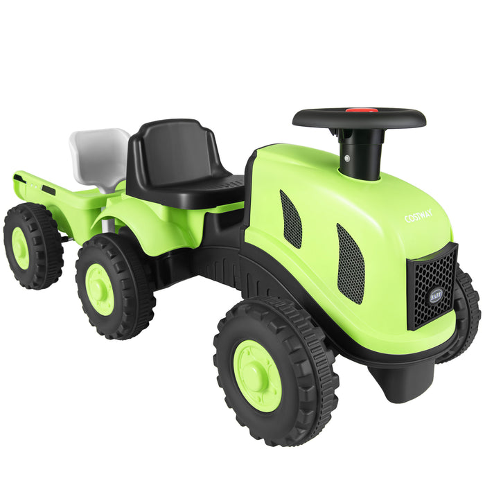 2-in-1 Ride on Tractor with Detachable Trailer Foot-to-Floor Sliding Car with Air Horn-