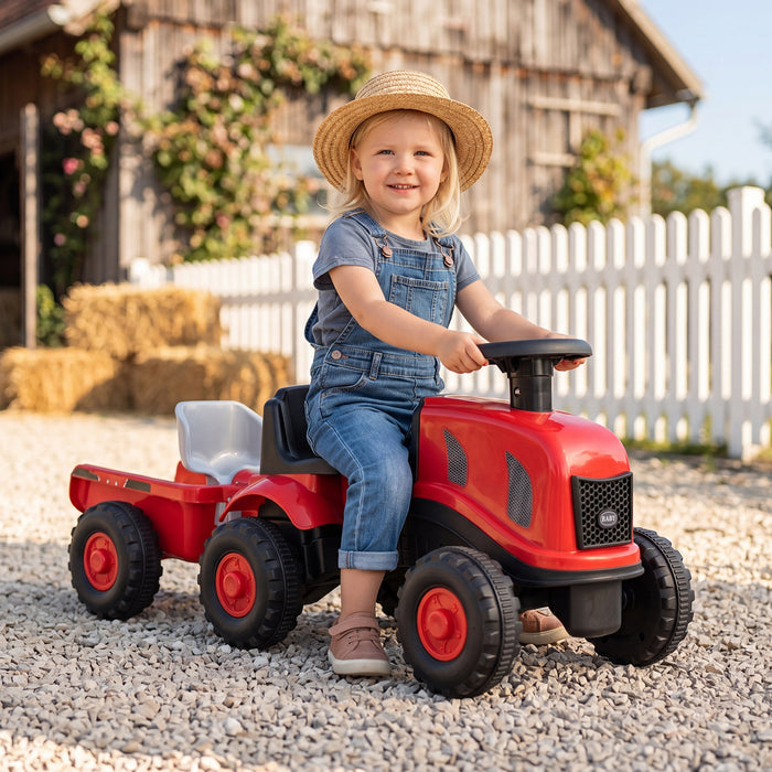 2-in-1 Ride on Tractor with Detachable Trailer Foot-to-Floor Sliding Car with Air Horn-