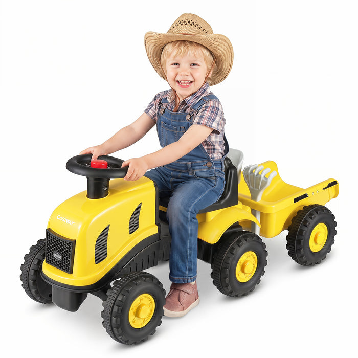 2-in-1 Ride on Tractor with Detachable Trailer Foot-to-Floor Sliding Car with Air Horn-