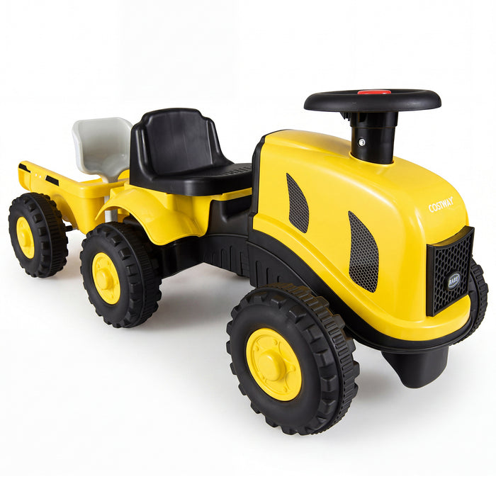 2-in-1 Ride on Tractor with Detachable Trailer Foot-to-Floor Sliding Car with Air Horn-