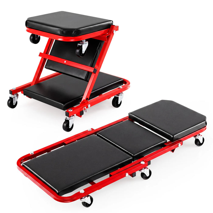 2-in-1 Rolling Folding Z Creeper Seat 36 Inch Roller Garage Chair with 6 Swivel Casters-